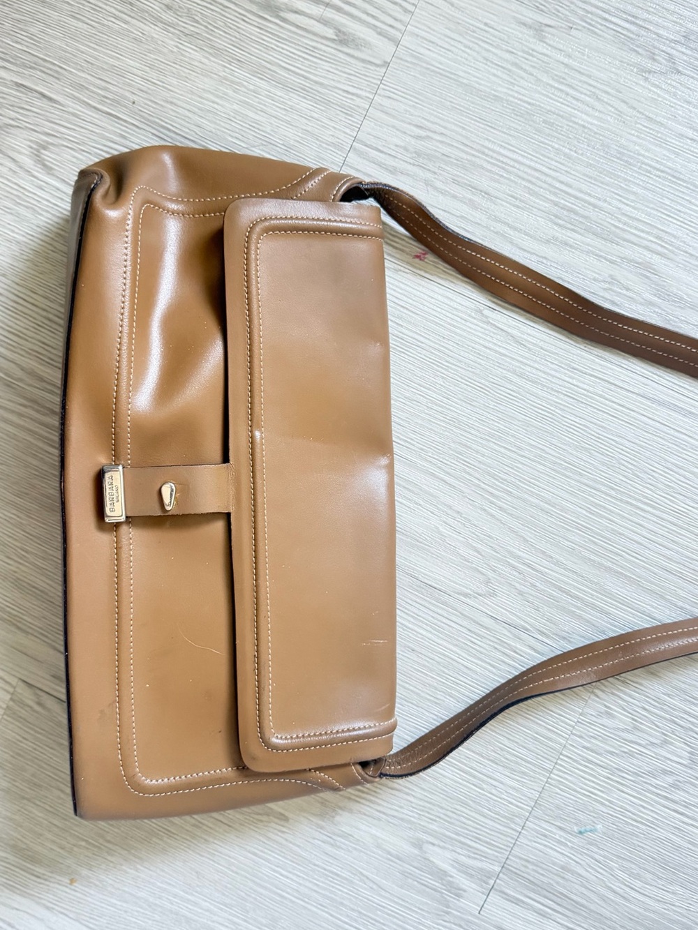 Barbara Milano Tan Genuine Leather Shoulder Bag Made in Italy